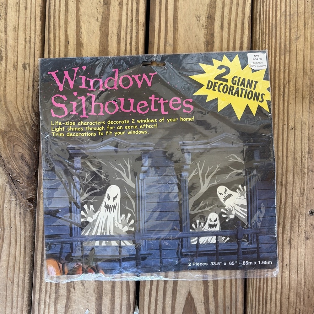 Halloween Window Silhouettes Giant Life size Ghosts New In Pkg! 2-65"x33.5" (E3)